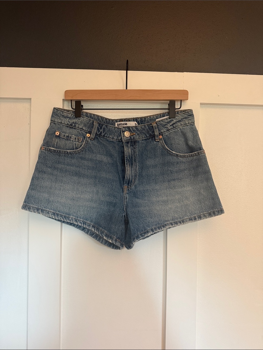 Garage Light Blue Denim High-Rise Shorts